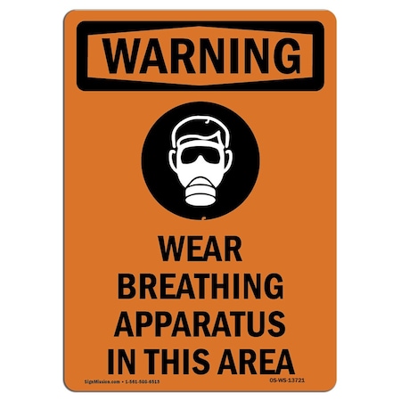 Signmission OSHA WARNING Sign, Wear Breathing Apparatus W/ Symbol, 5in X 3.5in Decal, 3.5" W, 5" H, Portrait OS-WS-D-35-V-13721